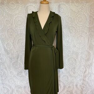 Elegant Olive Green Wrap Dress